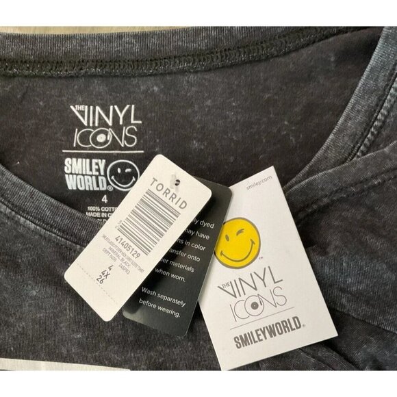 Vinyl Icons +4 Black Aged Crew Neck Smiley Icons Graphic Cotton Short Sleeve Tee - Picture 6 of 6